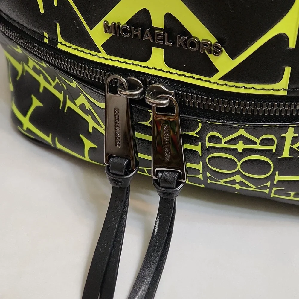 Michael Kors Rhea Medium Newsprint Print Logo Leather Backpack